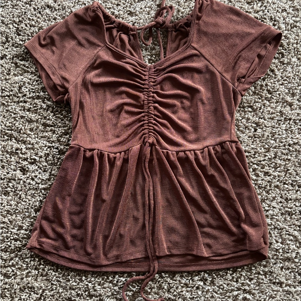 Women's Brown Ruched Top